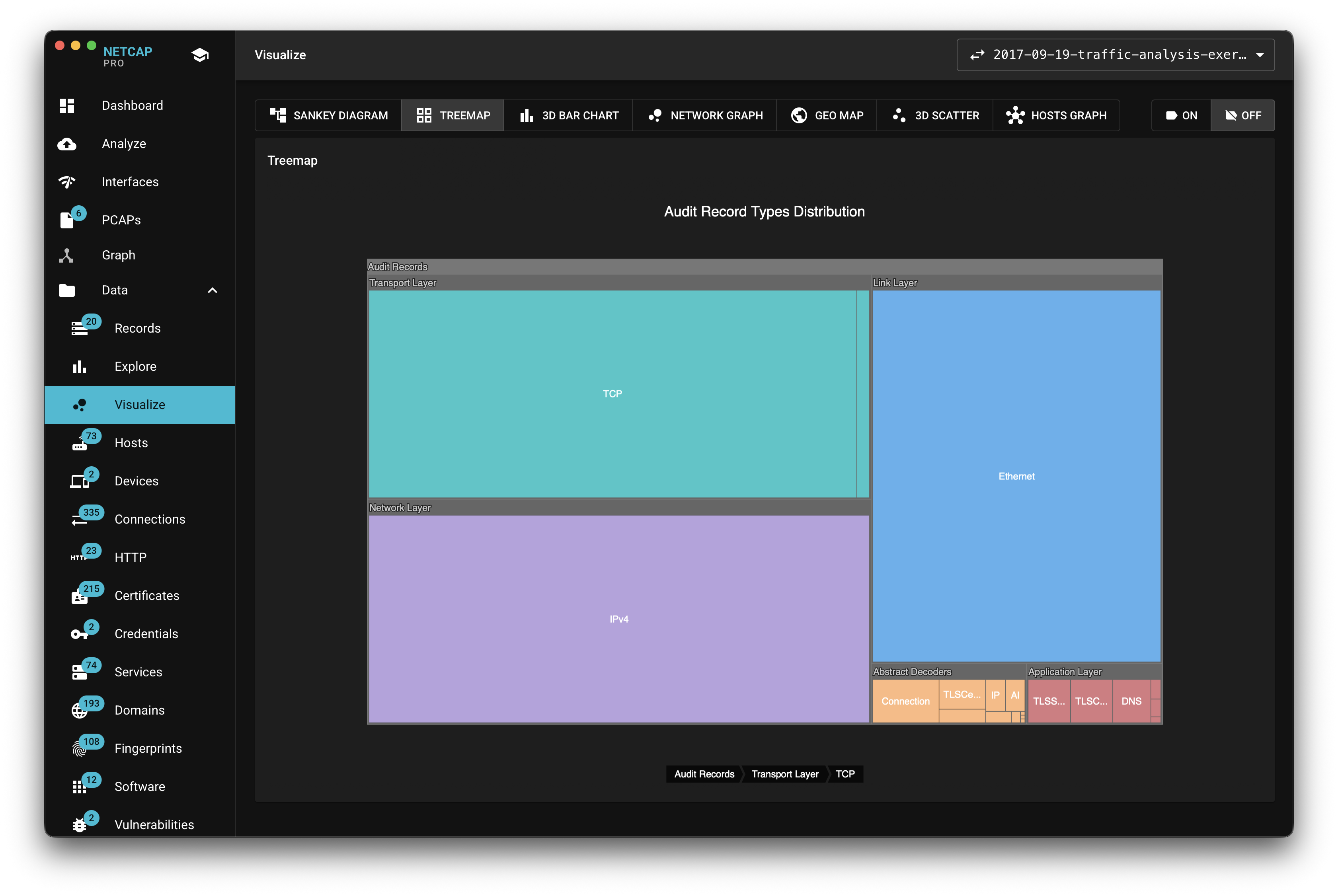 Netcap treemap comparing audit record types by volume